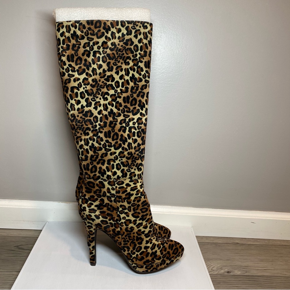New Worthington Leopard Print High Heeled Boots Women’s Size 9 Tall Zip Up NWOB - Picture 3 of 10